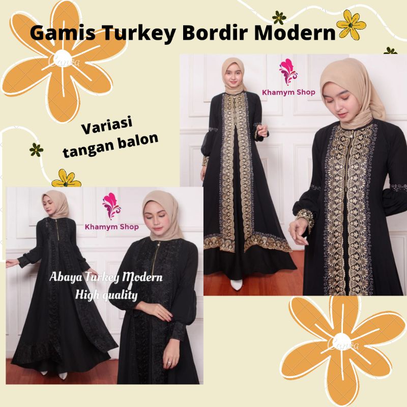 [Khamymshop] Gamis Mewah Elegant model tangan balon || Dress Abaya Bordir Modern
