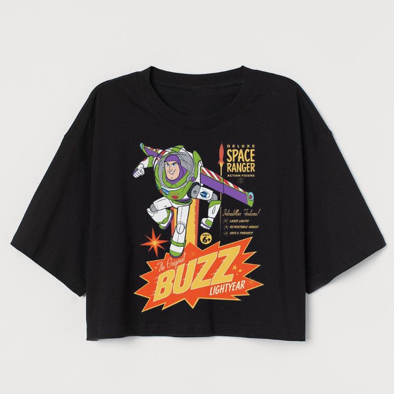 CROP TEE BUZZ LIGHTYEAR | KAOS CROP TOP WALT DISNEY OVERSIZE H&M HITAM WANITA | BLACK CROPTEE WOMAN