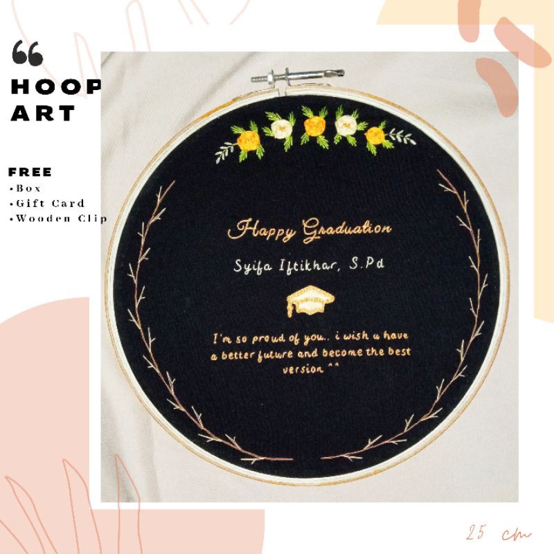 [25 cm]Hadiah Kado Custom Embroidery Pernikahan Ulang tahun Wisuda Anniversary unik