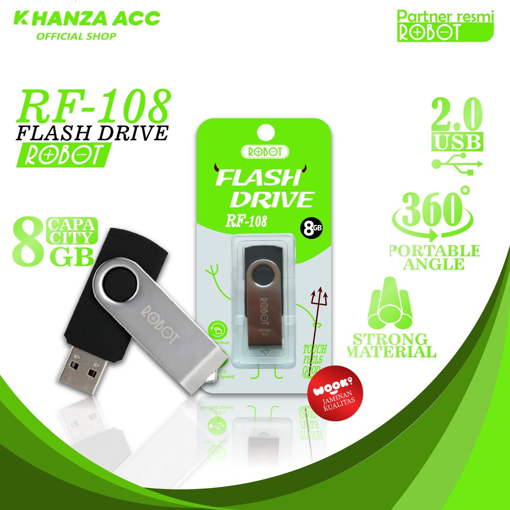 KHANZAACC Flashdisk ROBOT 8GB RF108 Rotatable U-disks USB 2.0