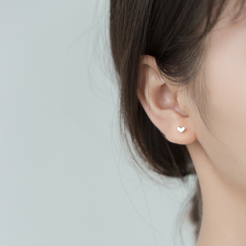 Roselife 1 Pasang Anting Tusuk Silver S925 Anti Alergi Desain Hati Kecil Simple Aksesoris Wanita