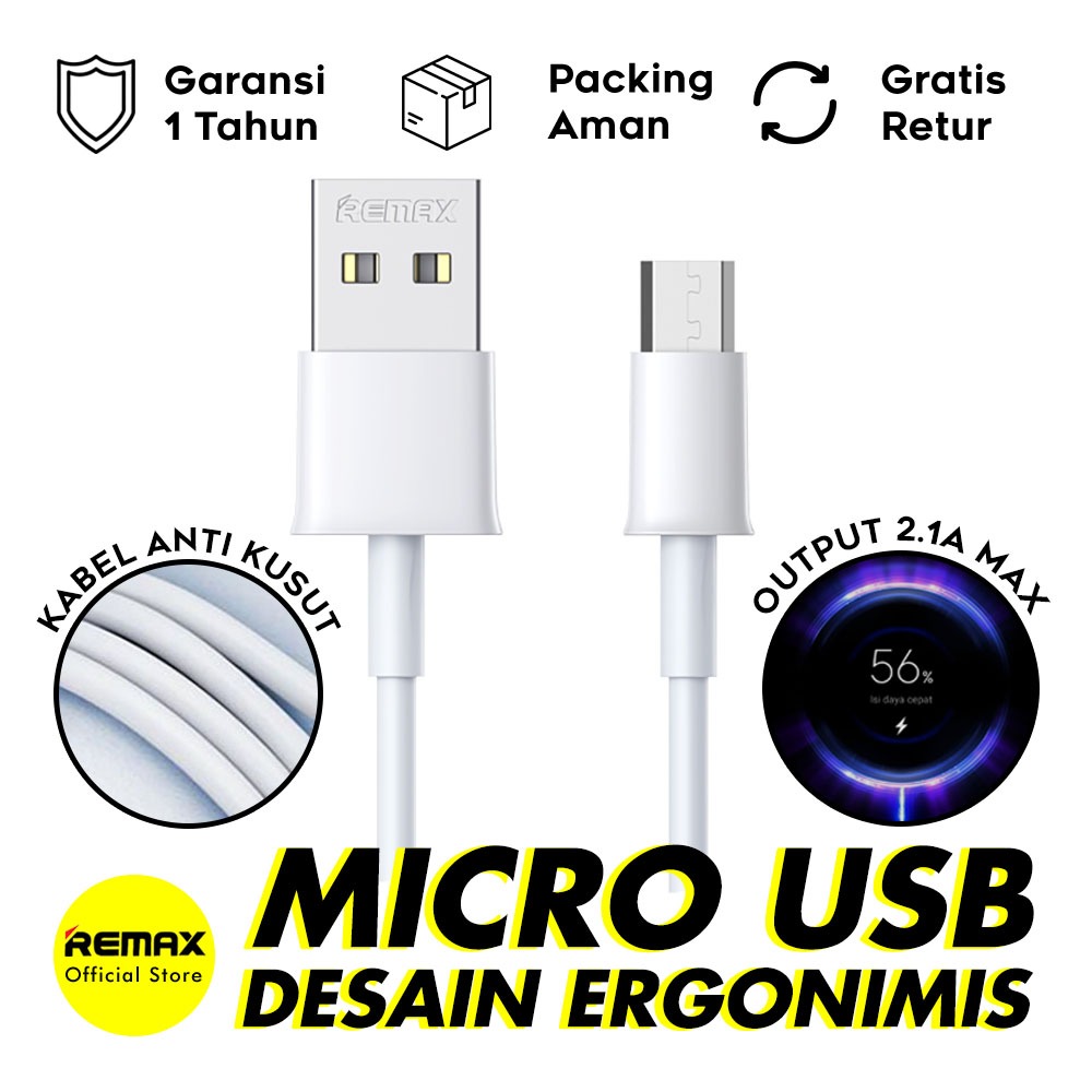 Kabel Data Micro USB Remax RC-163M Pro 2A Fast Charging Cable Original