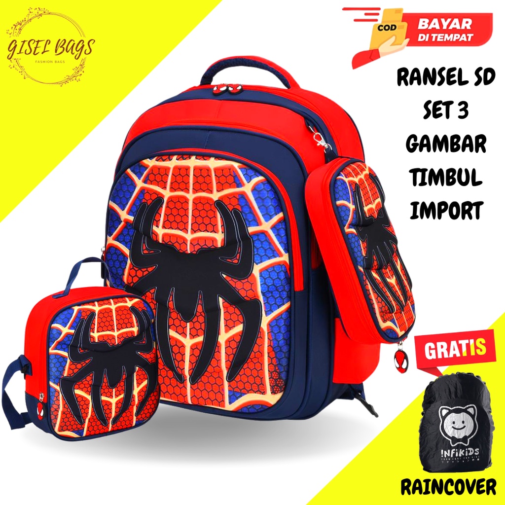 Tas anak laki laki sekolah sd SET 3 TERBARU import gratis kotak pensil gratis tas slempang anak