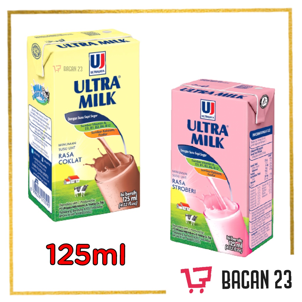 Ultra Milk ( 125 ml ) ( Cokelat - Stroberi ) / Susu UHT / Bacan 23 - Bacan23