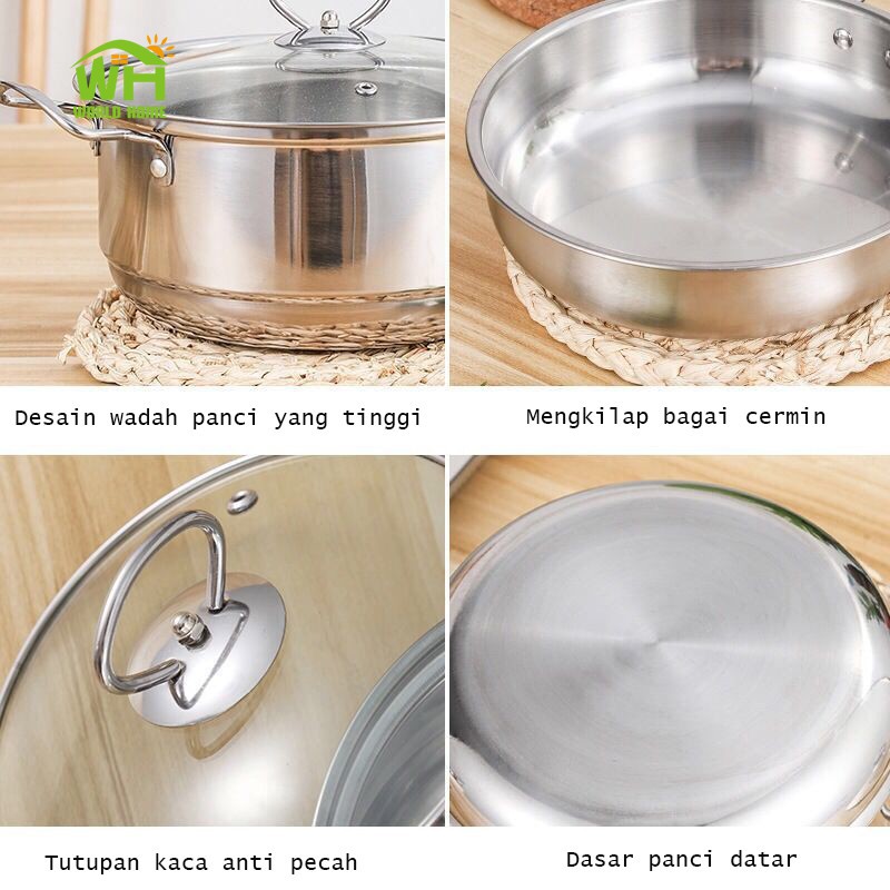 Panci 3 Set TG-8  Serbaguna Stainless Super Panci Set 3Pcs Panci Serbaguna Set Alat Masak Tutup Kaca Praktis