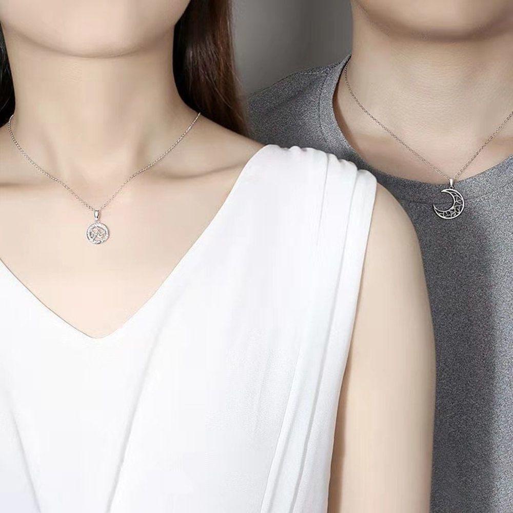 R-flower Moon Sun Necklace Lovers Stainless Steel Kalung Klavikula Hari Valentine