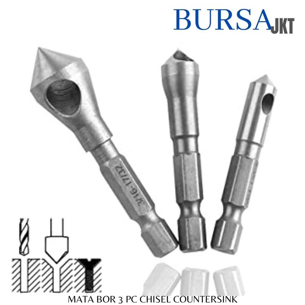 MATA BOR CHAMFER COUNTERSINK KEPALA HEXAGONAL5/64 1/8  3/16 SET 3PC