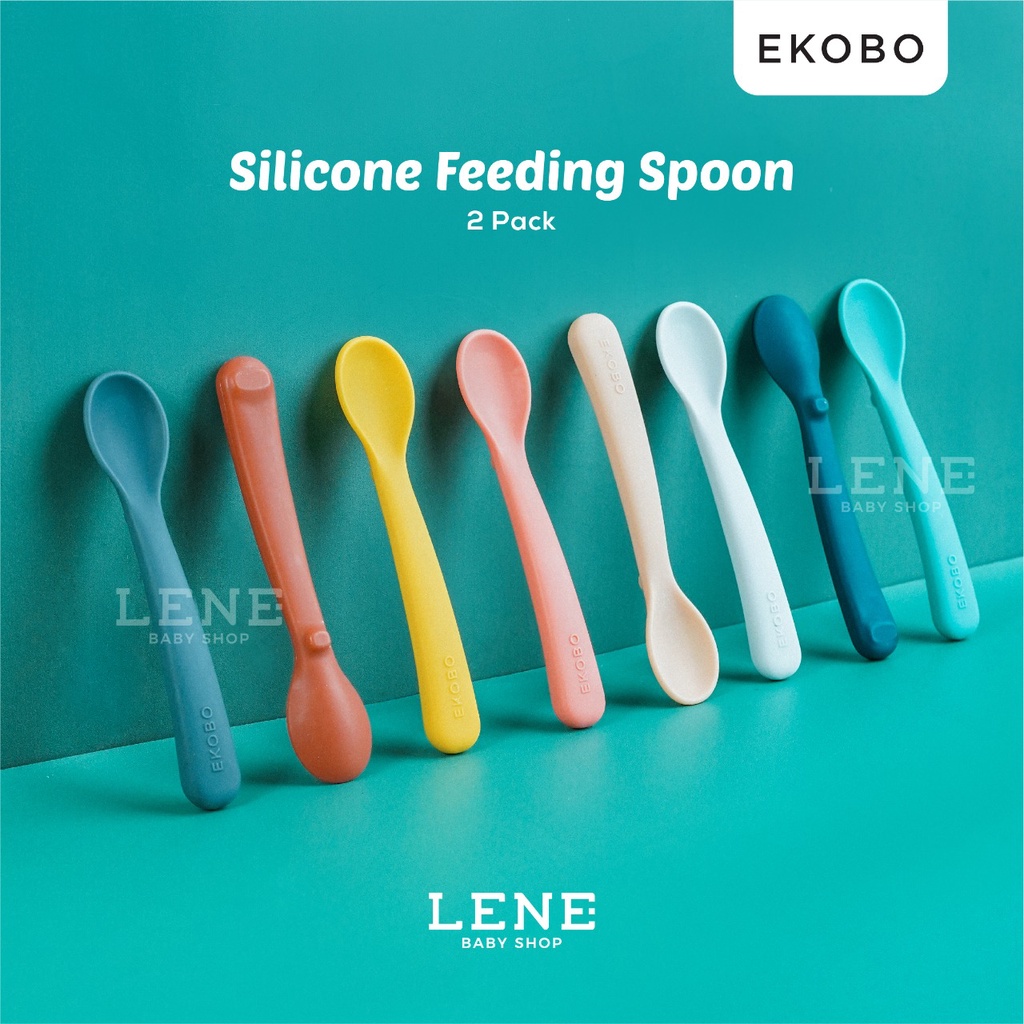 EKOBO Silicone Spoon Set of 2 (Isi 2) - Sendok Silikon Bayi, Learning Spoon