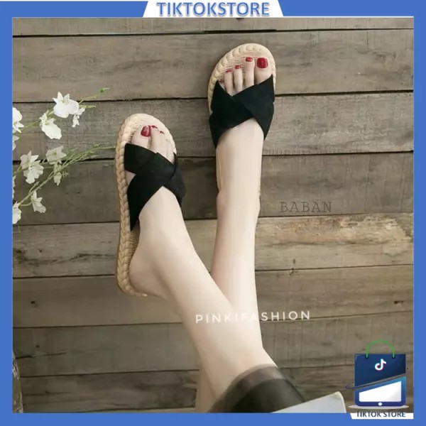 TIKTOK - Sandal Slip Wanita Suede Etnik RM 03