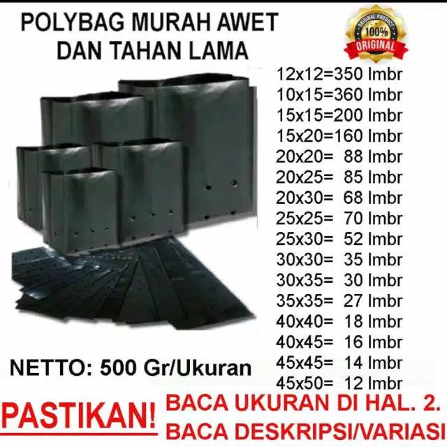 Polybag reepack per 500 grm ( setengah kg) Lengkap / Kantong plastik tanaman