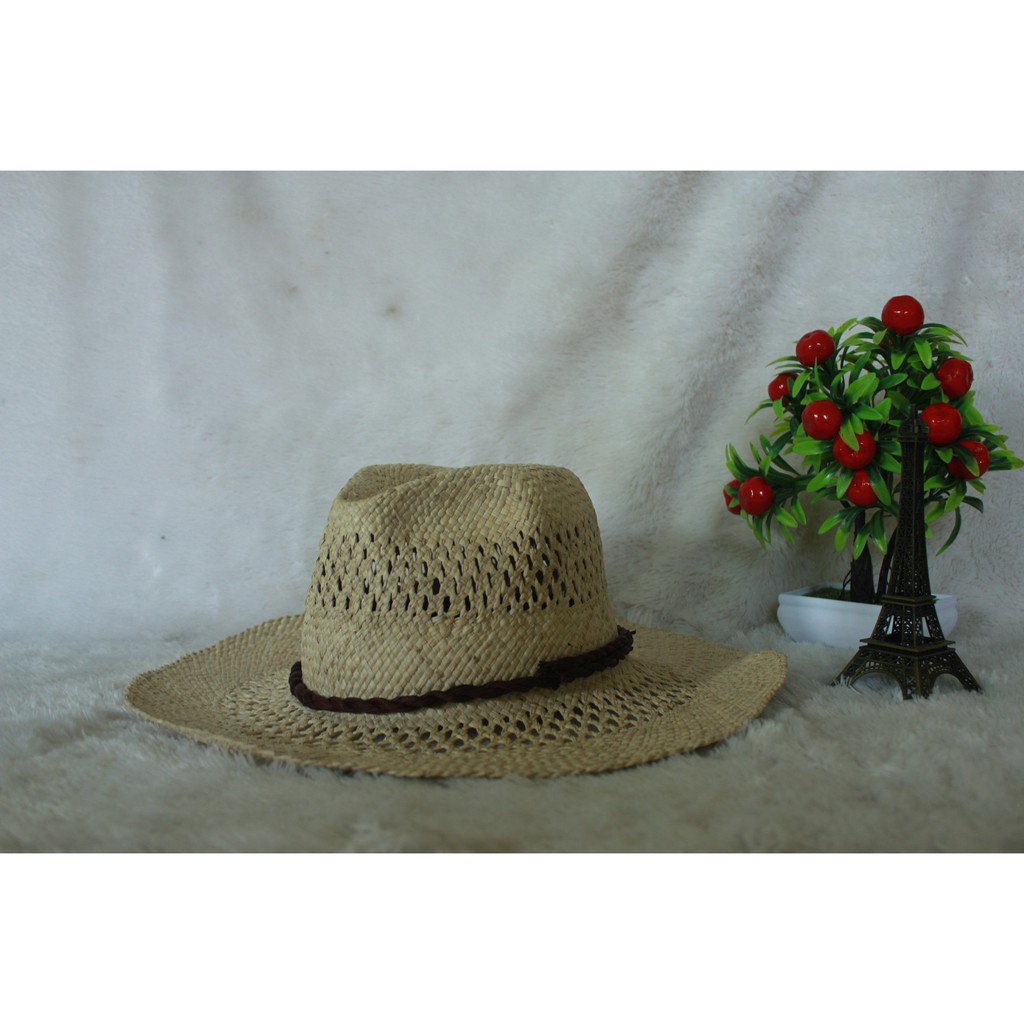 Topi Fedora - Panama - Topi Anyam Cowok - Tali Coklat