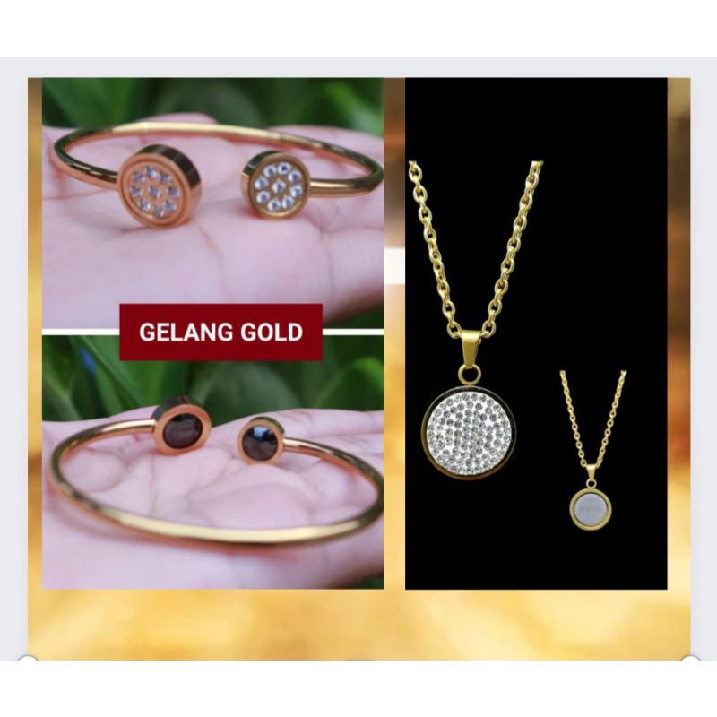 kalung pendant quantum+liontin +idcard+box ori/gold