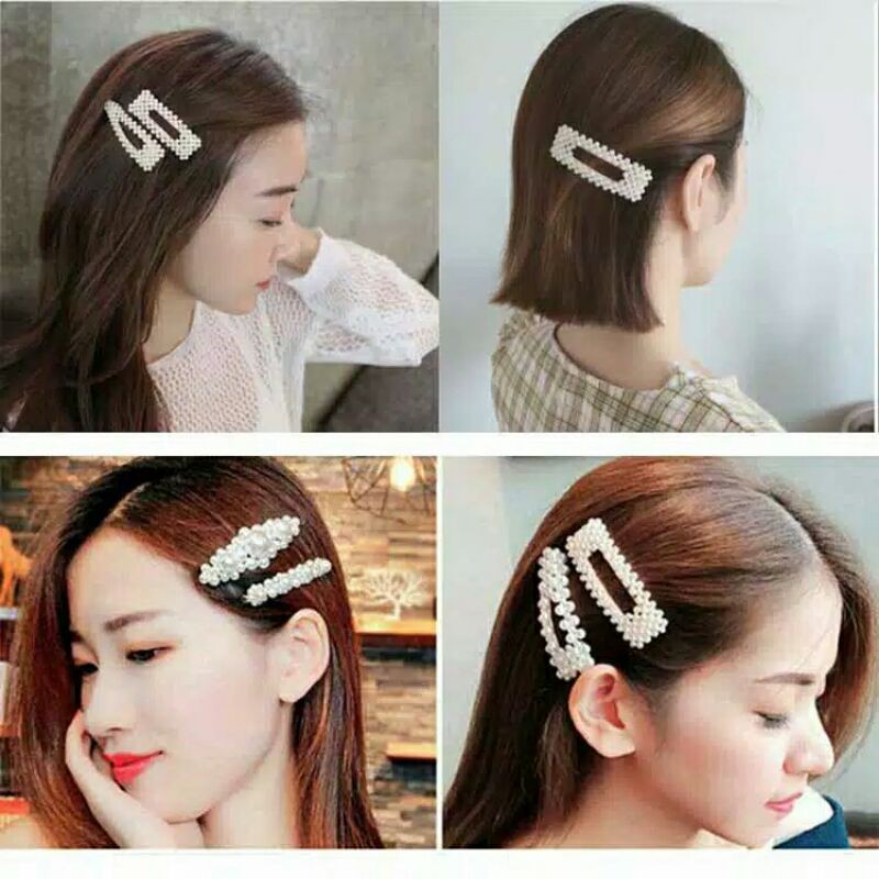 Fasion Jepit Rambut Hairclip Model Dengan Mutiara Gaya Korea Untuk Wanita Hairpin Duckbill Random