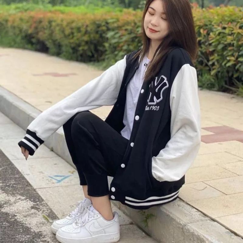 Bordier ✔ NY Baseball Jaket Wanita | Style Korean | Jaket Varsity Oversize | Ootd Wanita Terbaru