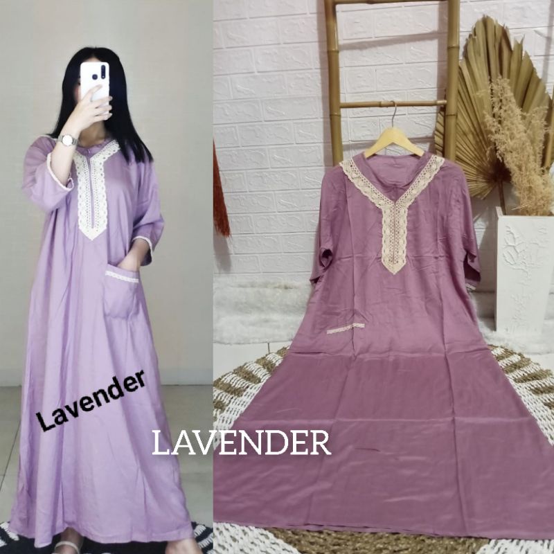 Daster BUSUI Arab Kekinian Tangan 3/4 (aisyah) / Daster Muslim Renda Jumbo LD 120 cm / Daster BUSUI /Daster kekinian /Daster Renda-Lavender