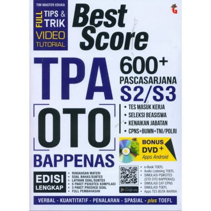 Buku Terlaris Best Score  600 + TPA OTO BAPPENAS PASCA SARJANA