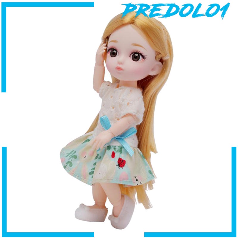 (Predolo1) Mainan Boneka Bayi Mini 12 Sendi Rambut Panjang Warna Oranye Untuk Bjd