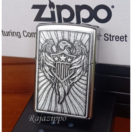 Zippo Original USA 49450 Eagle Emblem Street Chrome - Garansi Resmi