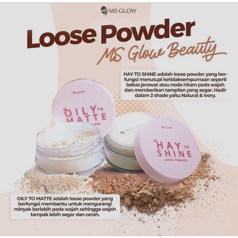 Ms glow loose powder hay to shine natural haytoshine ivory dan oily to matte anti sebum bedak tabur msglow beauty ms cosmetics-5