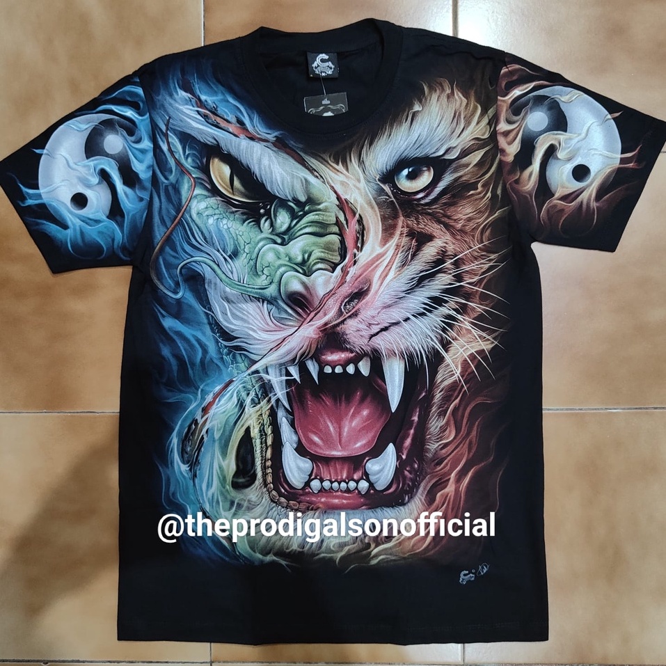 Kaos Rock Chang Caballo Import M, L dan XL Naga Harimau Full HD Glow in The Dark