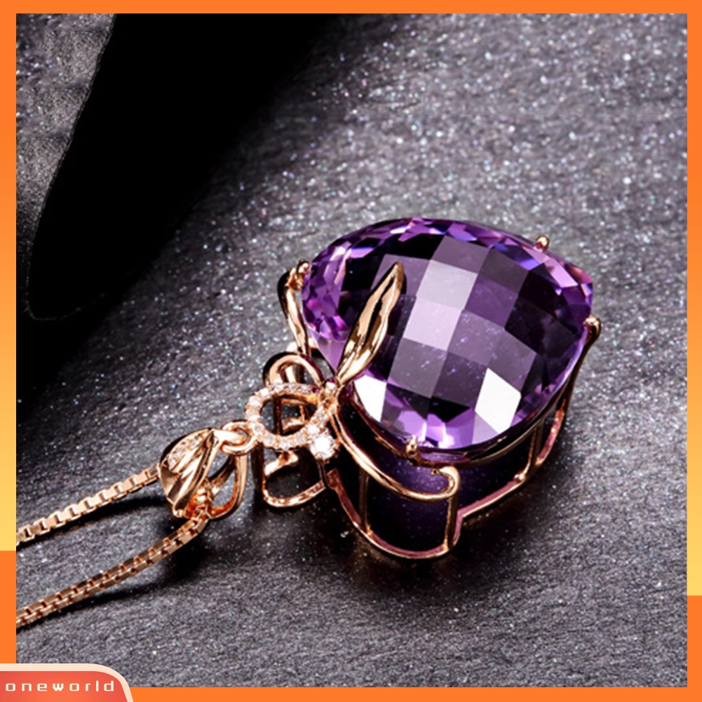 |Oneor| Wanita Bentuk Hati Faux Amethyst Pendant Rantai Kalung Hadiah Perhiasan Pernikahan