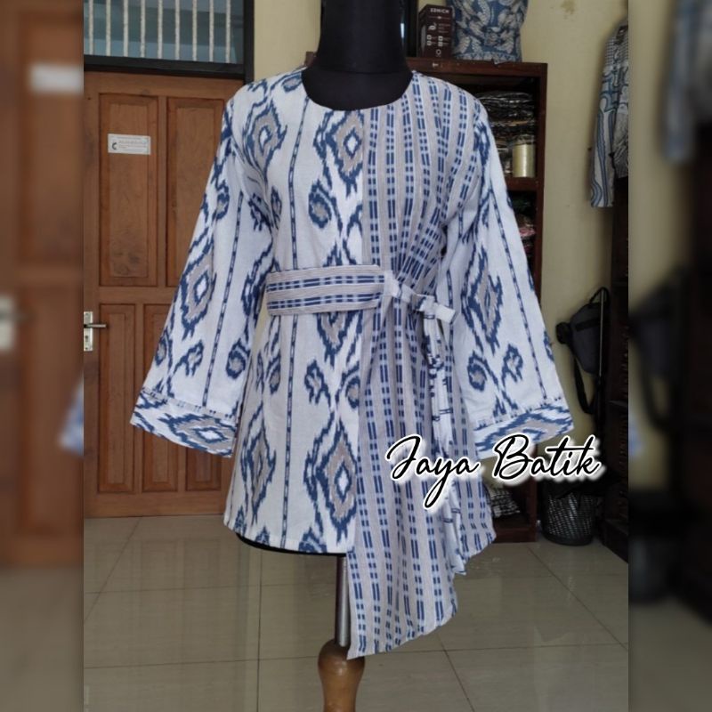 Batik wanita ASJ SA HRB026 Kenongo Kemeja Tosca Pendek-RASTER BIRU