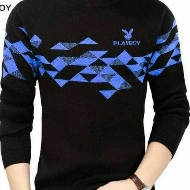 sweater pria playboy biru