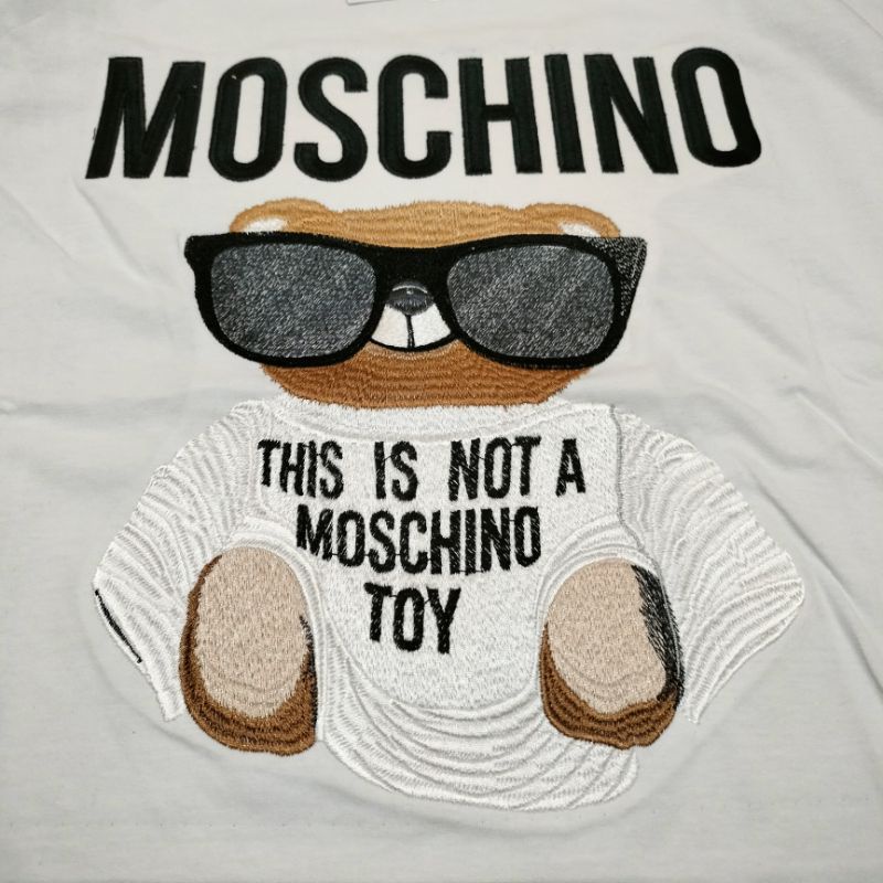 KAOS T-SHIRT MOSCHINO FULL BORDIR PUTIH AUTHENTIC PREMIUM FULLTAG &amp; LEBEL