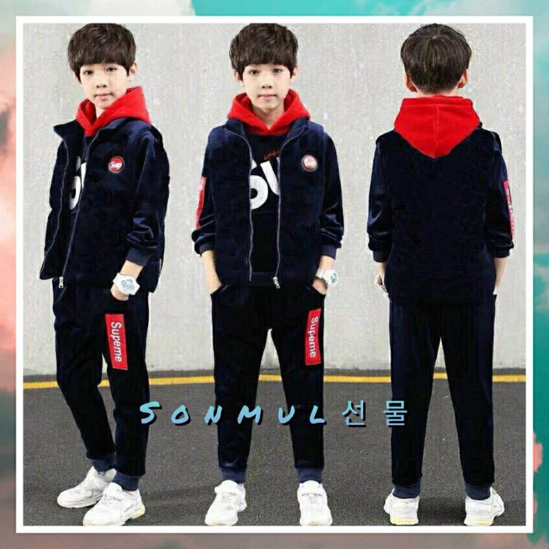 ONE SET 3PCS KIDS WINTER HOODIE JACKET + VEST + PANTS / MANTEL + ROMPI + CELANA ANAK MUSIM DINGIN