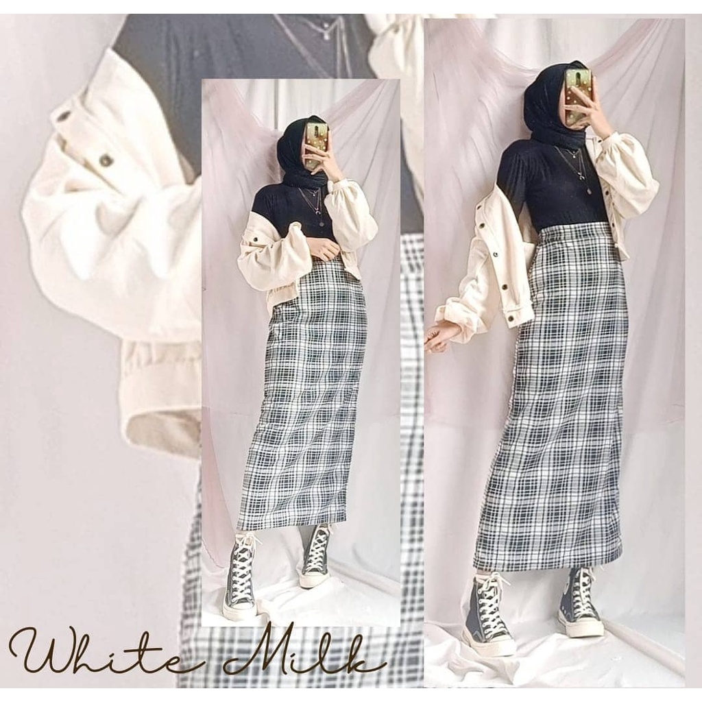 Rok Tartan Span Panjang Premium Korean style Terbaru Best Seller | Rok Span Panjang Kotak Kotak