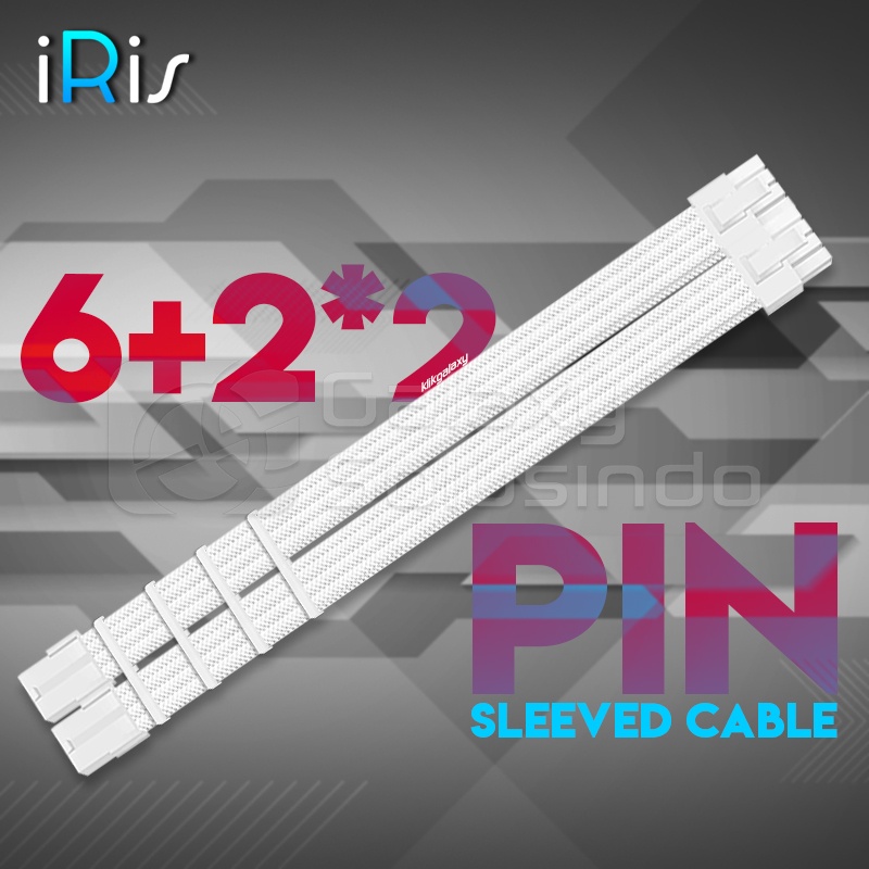 iRis ATX 6+2 Pin 8 Pin X2 Bridged Extension Sleeved Cable - White