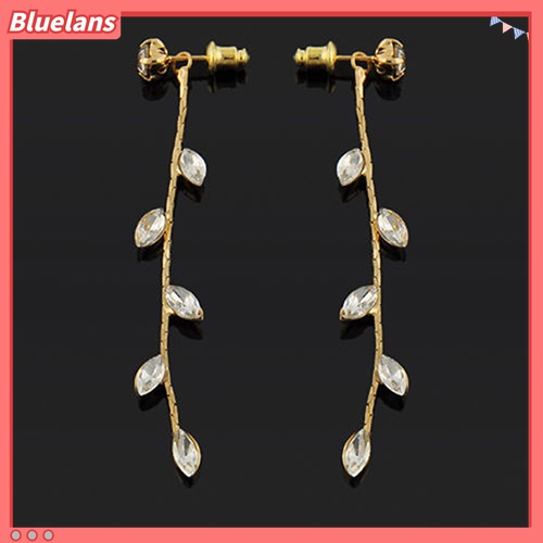 Anting Panjang Desain Ranting Daun Willow Linear Aksen Berlian Imitasi Gaya Elegan Untuk Wanita