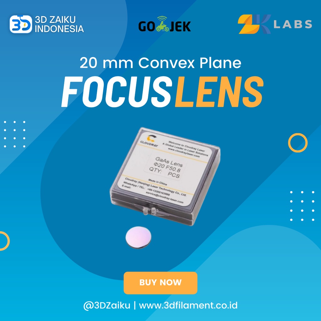 ZKLabs Lensa CO2 Laser GaAs Focus Lens 20 mm Convex Plane