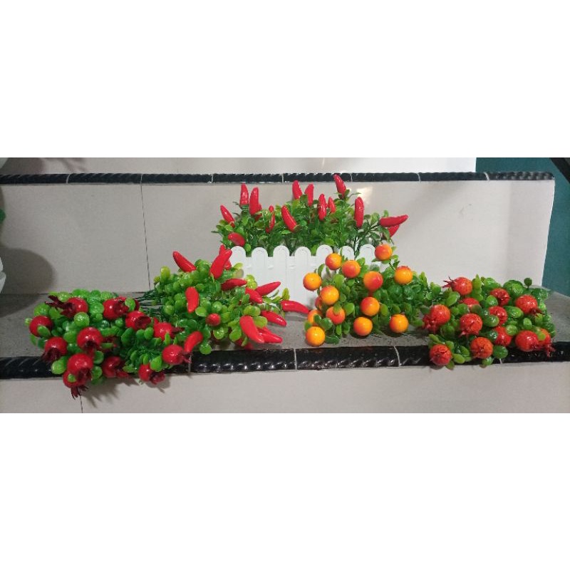 pot pagar panjang set bunga buah plastik