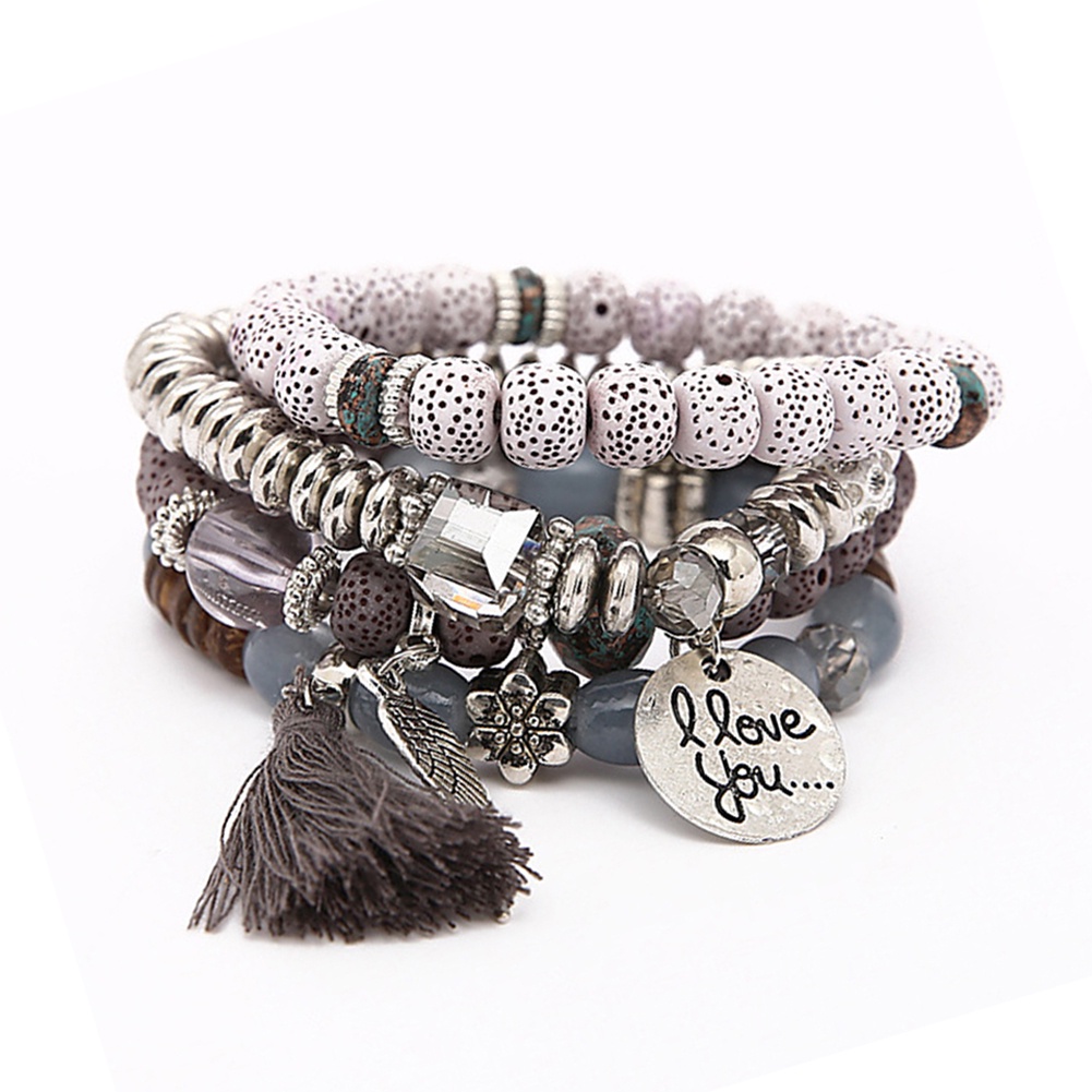 Hu Hu Hu Hu Hu Alat Bantu Pasang Kacamata♡ Gelang Manikmanik Batu Alam Multilayer Aksen Rumbai Gaya Bohemian Menarik Untuk Wanita