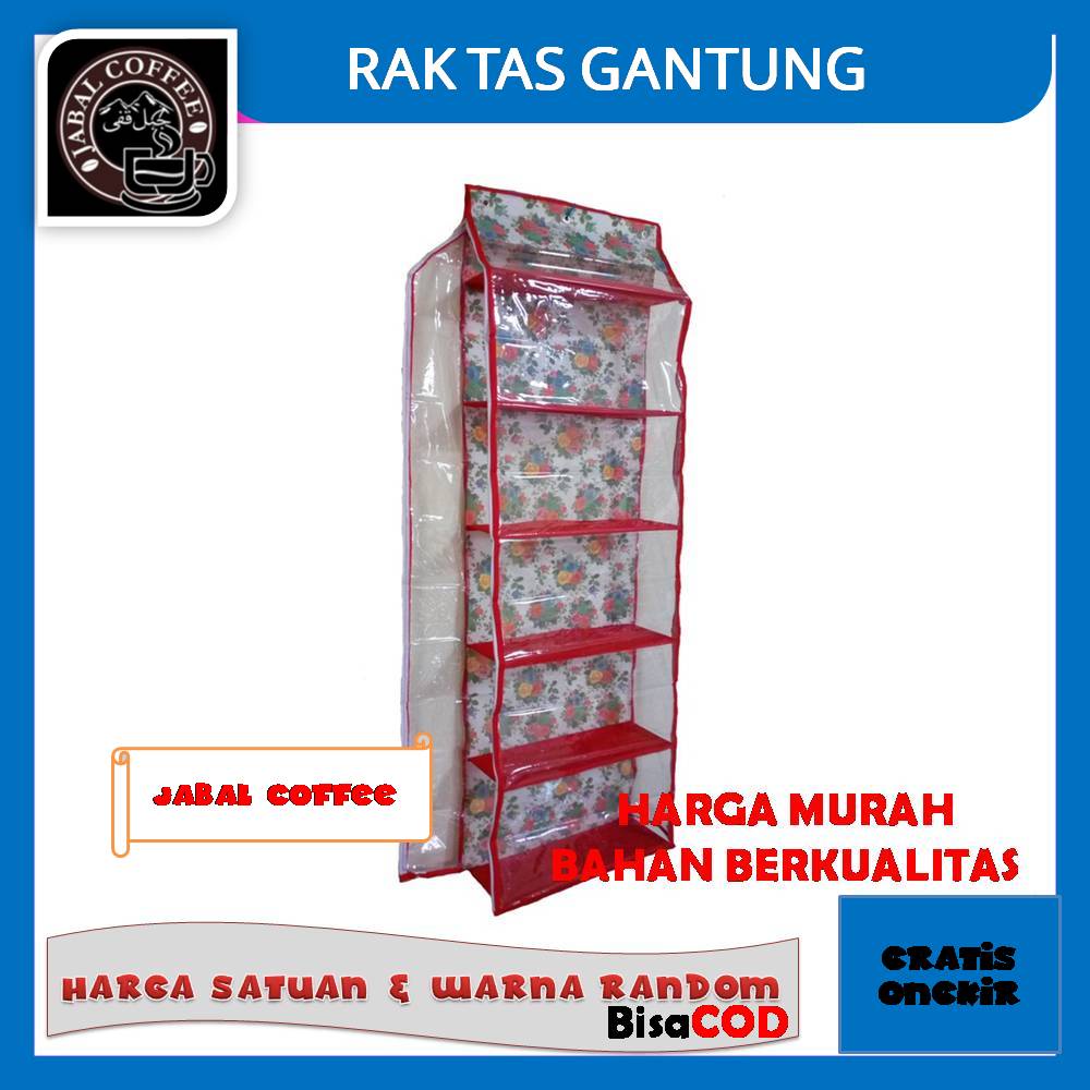 Rak Tas Gantung Lima Sap Full Resleting Alas Triplek / Rak Gantung Tas Motif Polos 675 Gram