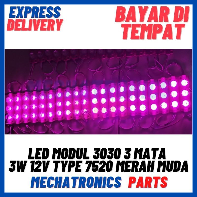 [DSP-9119] 3 LED MODUL 3030 3 MATA 3 WATT 12V TYPE 7520 MERAH MUDA