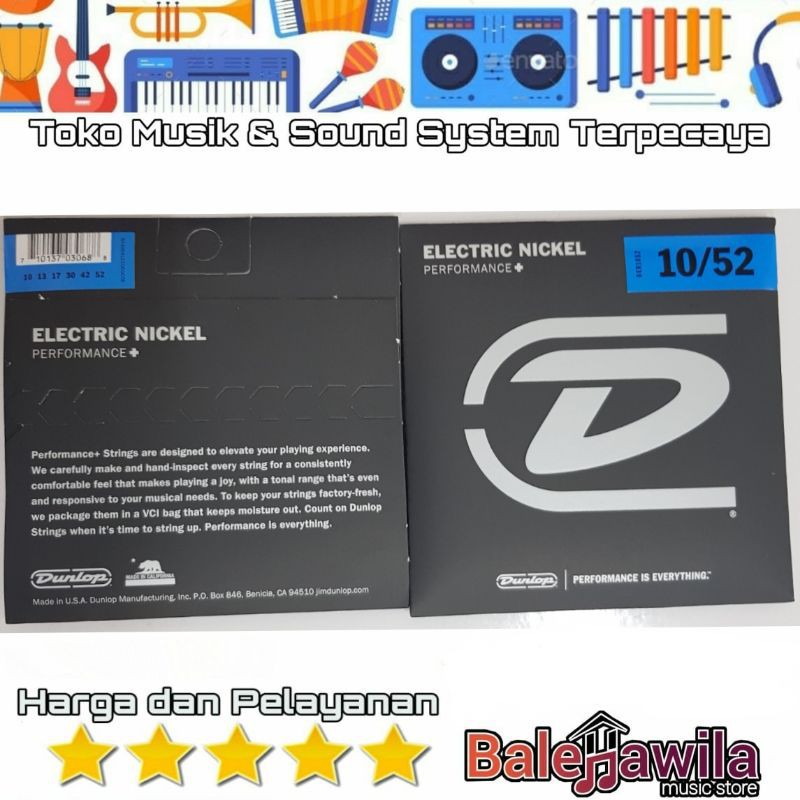 Electric Nickel String Performance Senar Gitar Elektrik DUNLOP DEN1056 , DEN1046 , DEN1074 , DEN1052 , DEN1150 , DEN0946 , DEN0838 , DEN0942