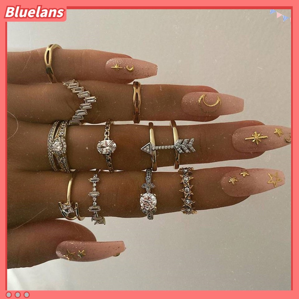 10 Pcs Cincin Berlian Imitasi Bentuk Bintang Bunga Geometris Gaya Bohemia Untuk Aksesoris Perhiasan