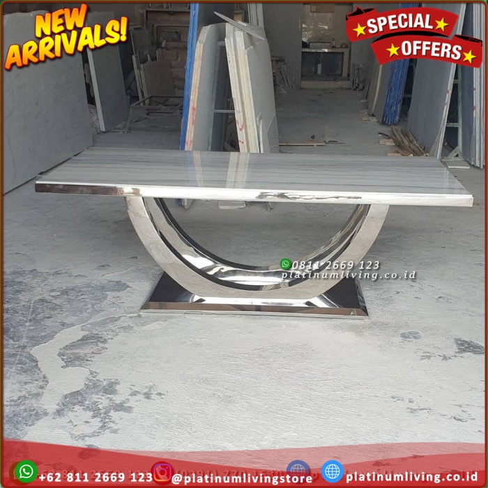 Meja Makan Marmer Kaki Stainless Meja Makan Stainless Top Marmer Impor