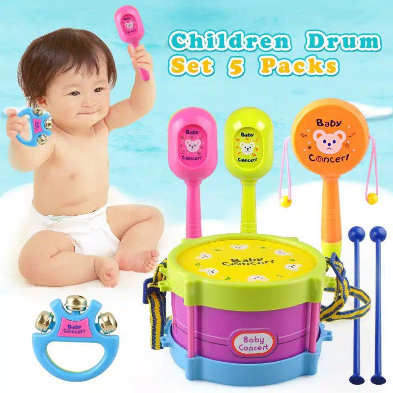 Mainan bayi Baby Mini Drum set 5 in 1 - children drum set 5 packs