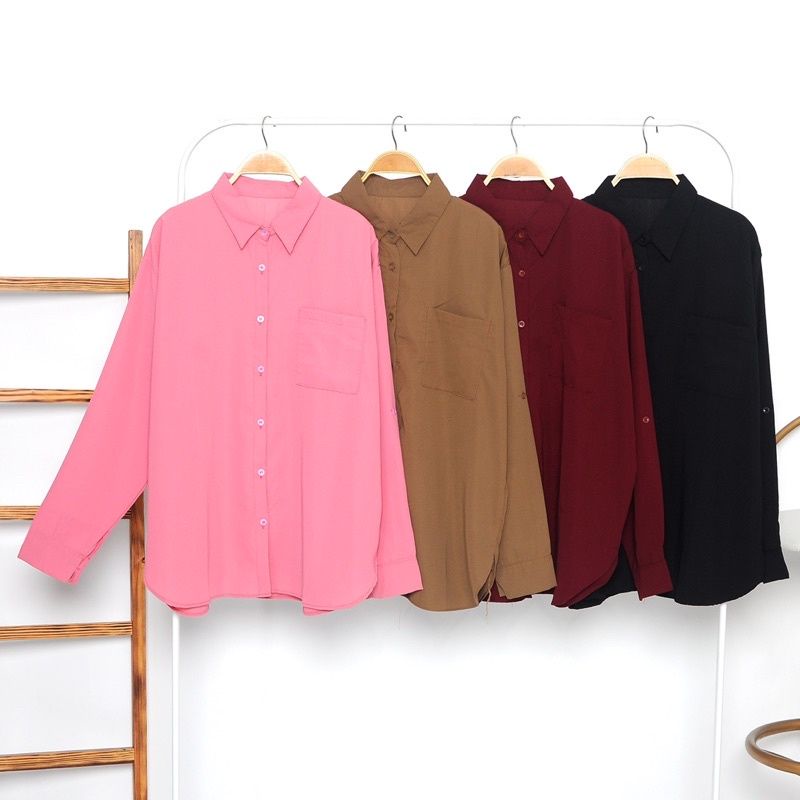 BLOUSE KEMEJA RAYON PREMIUM POLOS POCKET / KEMEJA POLOS WANITA KERJA !  KEMEJA KERJA WANITA