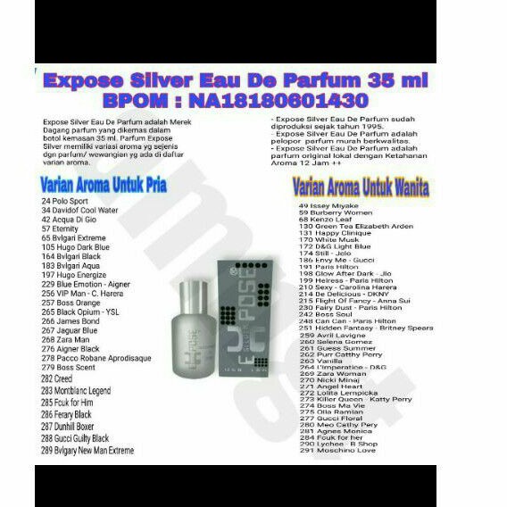 Parfum Expose Silver 35ml Original Tahan Super