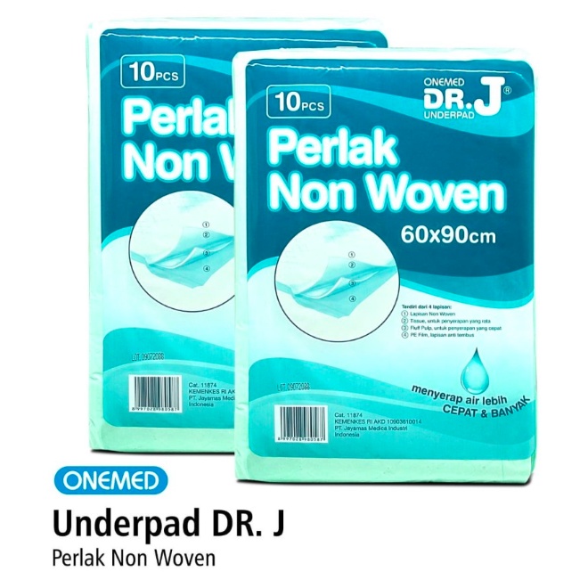 Underpad Dr. J Perlak Alas Popok 60 x 90 cm Onemed Isi 10 Lembar