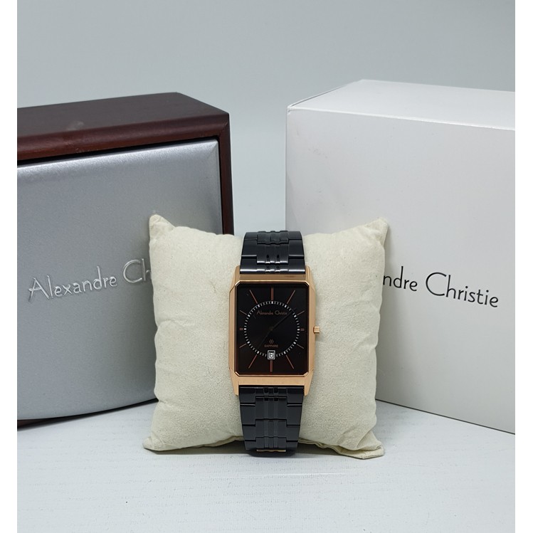 Alexandre Christie Ac8549 Rosegold Black Jam Tangan Unisex Kaca Saphire, Original