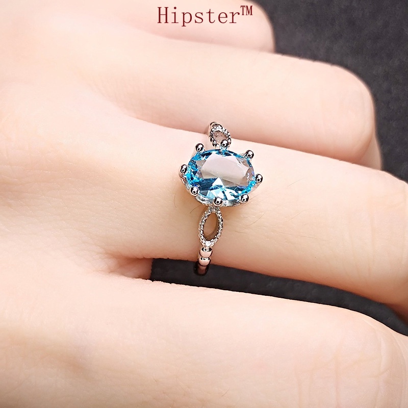 New Graceful and Fashionable with Platinum Blue Crystal Open Ring