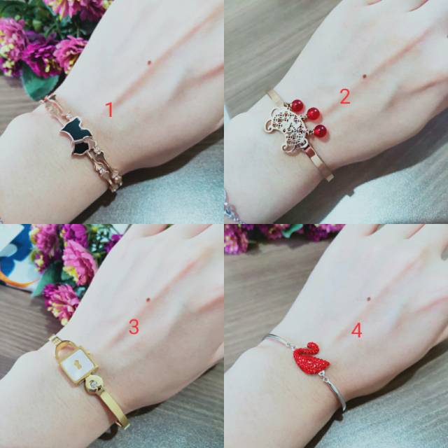 gelang impor cewek fashion canti kualitas sangat bagus bahan titanium bangle wanita