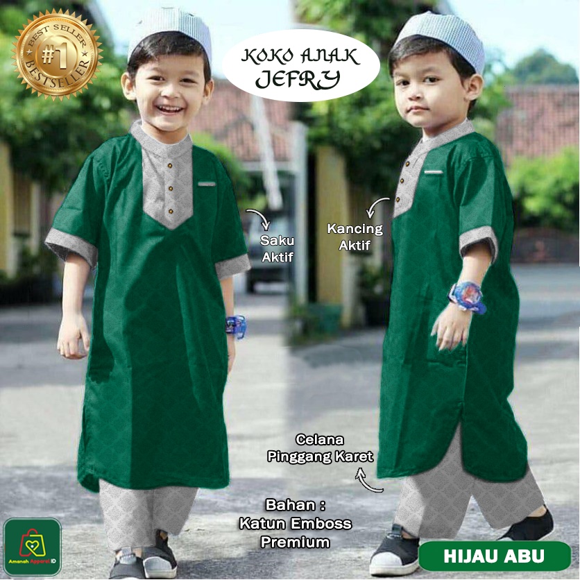 Setelan Baju Muslim KOKO ANAK JEFRI Bahan Katun Emboss Premium Ukuran XS - L Usia 2 - 15 Tahun / 21143-21151