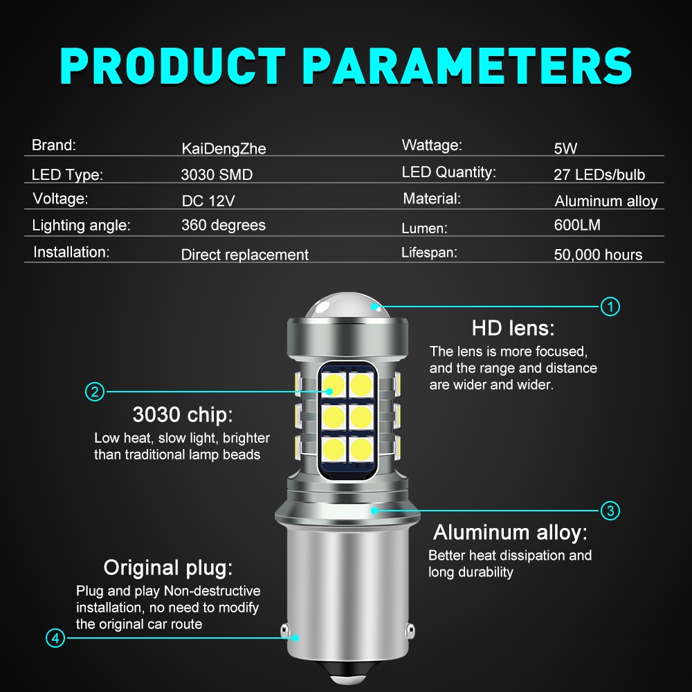 1Piece 27 Lampu LED Strobo  T20 7440 W21W 7443 1156 BAY15D Lampu stop rem 1157 BA15S P21W Untuk Rem Belakang Motor Mobil Denyar tiga kali