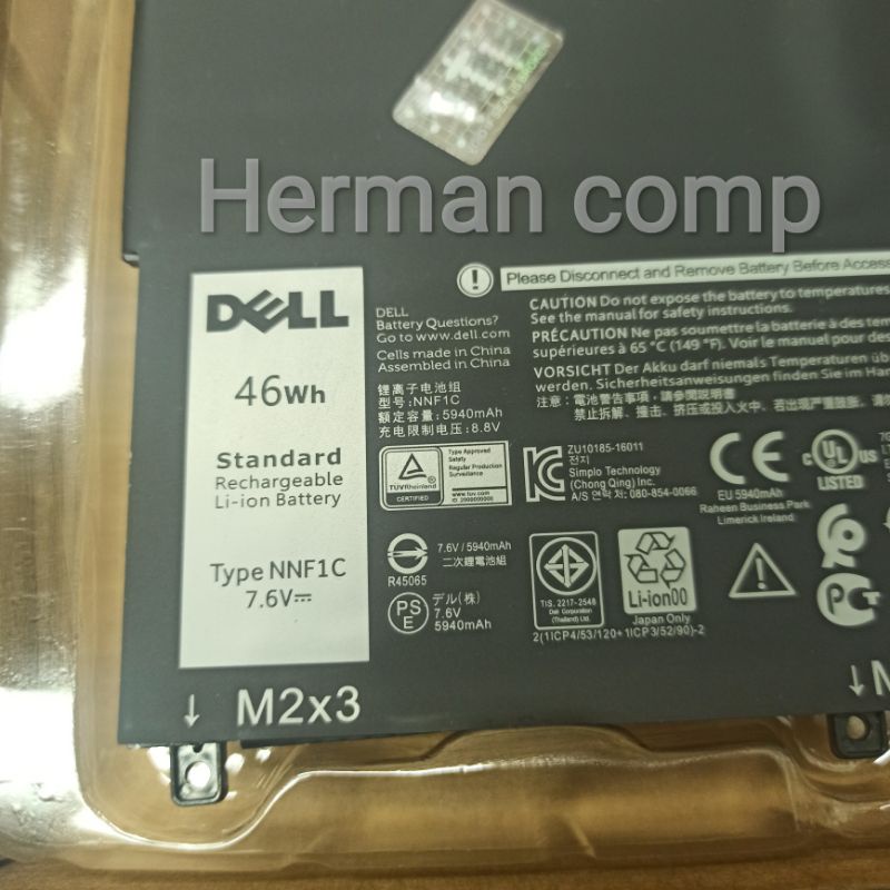 Baterai Laptop Dell XPS 13 9365 NNF1C HMPFH P71G00 46Wh Original Seri XPS13-9365-D1805TS N003X9365-D1516FCN